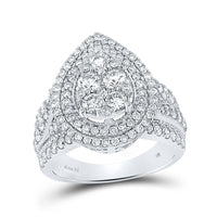 Load image into Gallery viewer, 14kt White Gold Round Diamond Pear Cluster Bridal Wedding Engagement Ring 2 Cttw
