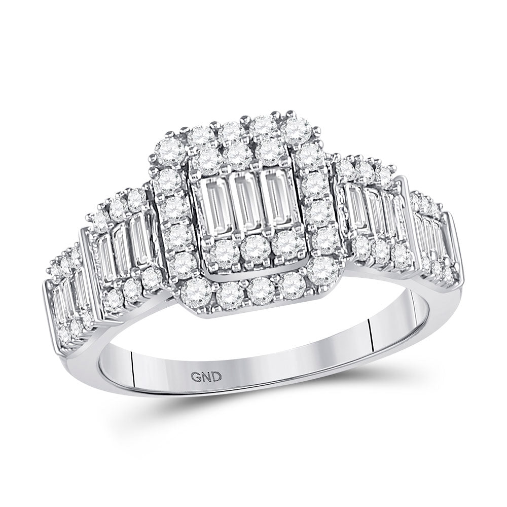 14kt White Gold Baguette Diamond Cluster Bridal Wedding Engagement Ring 1 Cttw
