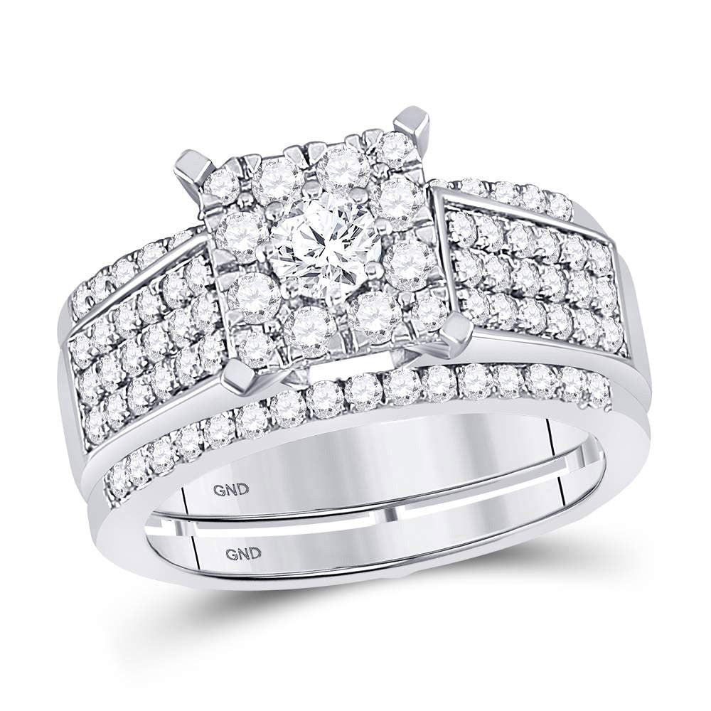 10kt White Gold Round Diamond Bridal Wedding Ring Band Set 1-3/8 Cttw