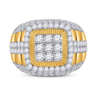 Load image into Gallery viewer, 14kt Yellow Gold Mens Round Diamond Ribbed Square Cluster Ring 5 Cttw
