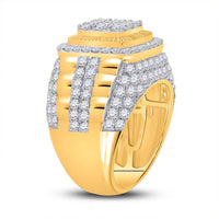 Load image into Gallery viewer, 14kt Yellow Gold Mens Round Diamond Ribbed Square Cluster Ring 5 Cttw
