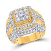 Load image into Gallery viewer, 14kt Yellow Gold Mens Round Diamond Ribbed Square Cluster Ring 5 Cttw
