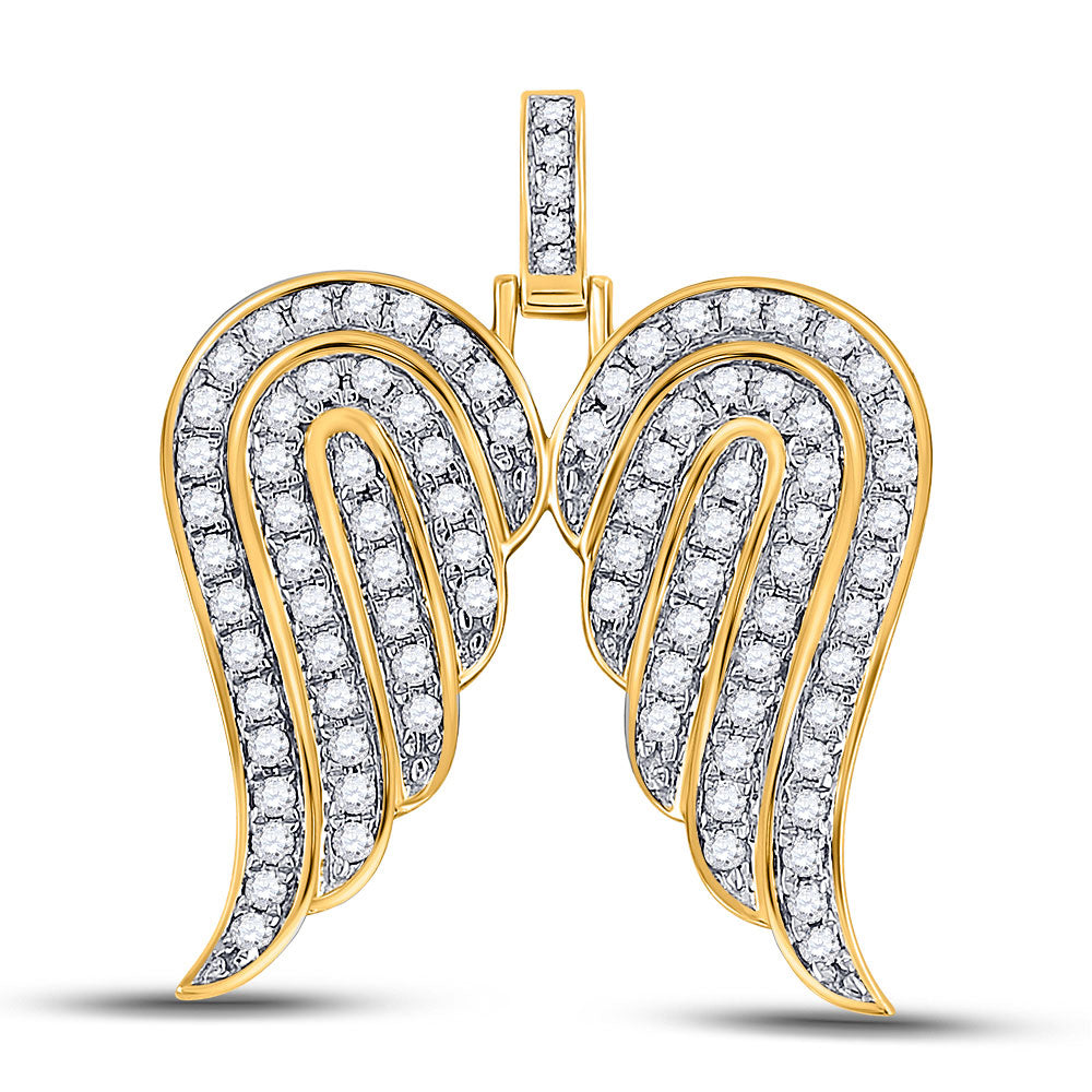 10kt Yellow Gold Mens Round Diamond Angel Wings Charm Pendant 1 Cttw