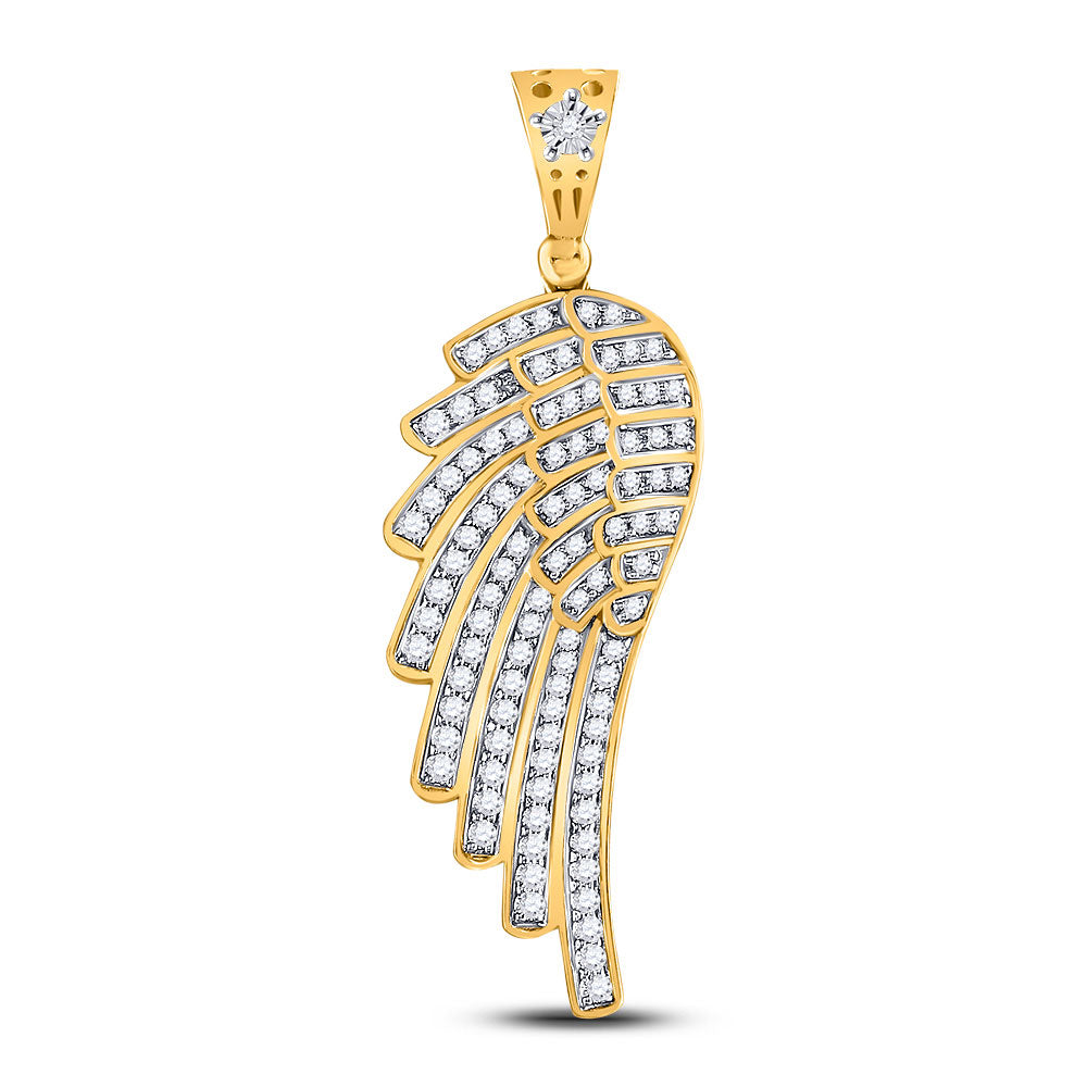 10kt Yellow Gold Mens Round Diamond Angel Wing Charm Pendant 1 Cttw