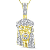 Load image into Gallery viewer, 10kt Yellow Gold Mens Round Diamond Jesus Face Charm Pendant 1-1/4 Cttw
