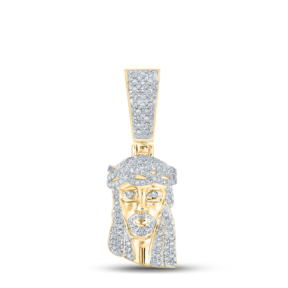 10kt Yellow Gold Mens Round Diamond Jesus Face Charm Pendant 1-1/4 Cttw
