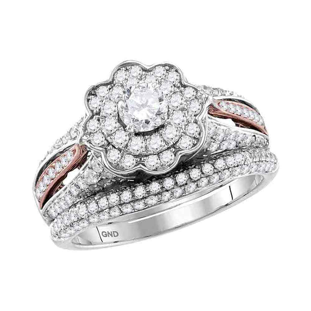 14kt Two-tone Gold Round Diamond Bridal Wedding Ring Band Set 1-1/2 Cttw