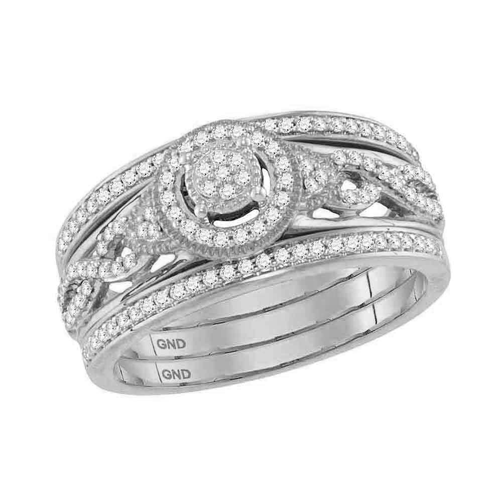 10kt White Gold Round Diamond Bridal Wedding Ring Band Set 1/3 Cttw