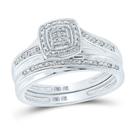 Load image into Gallery viewer, 10kt White Gold His Hers Round Diamond Cluster Matching Wedding Set 1/12 Cttw
