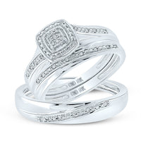 Load image into Gallery viewer, 10kt White Gold His Hers Round Diamond Cluster Matching Wedding Set 1/12 Cttw
