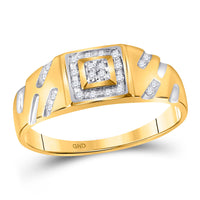 Load image into Gallery viewer, 10kt Yellow Gold Mens Round Diamond Square Cluster Ring 1/8 Cttw
