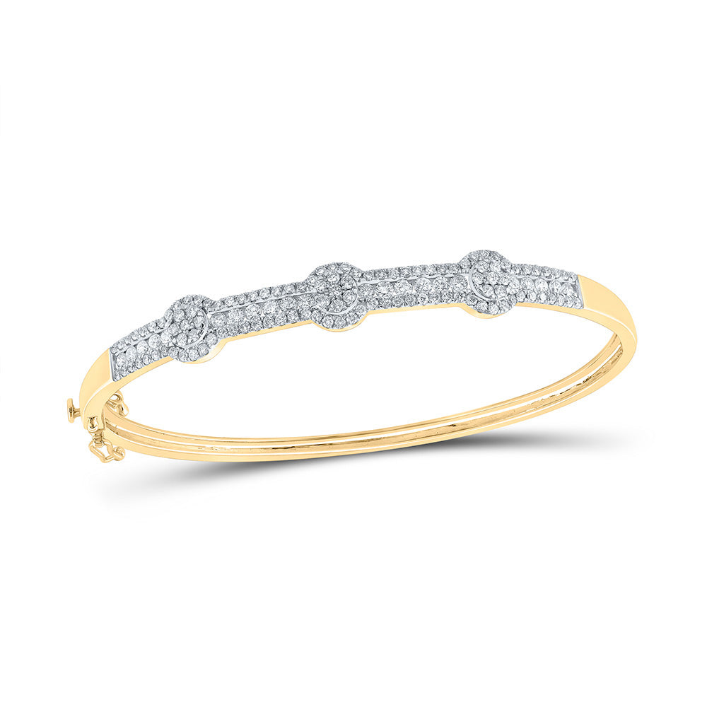 14kt Yellow Gold Womens Round Diamond Cluster Bangle Bracelet 1-3/4 Cttw