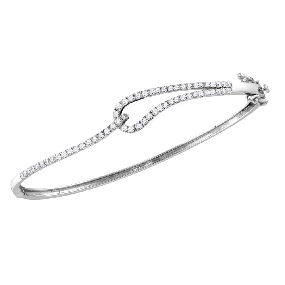 14kt White Gold Womens Round Diamond Fashion Bangle Bracelet 1 Cttw