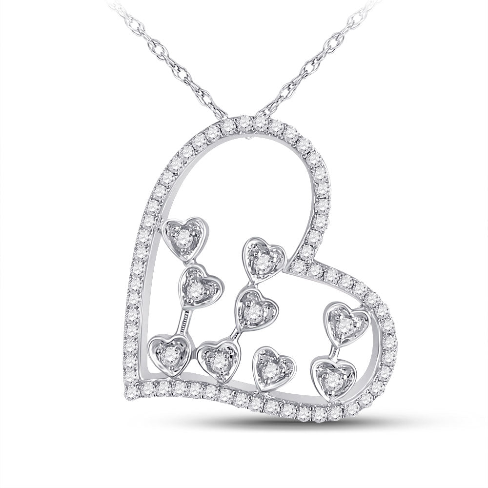 10kt White Gold Womens Round Diamond Scattered Heart Pendant 1/3 Cttw