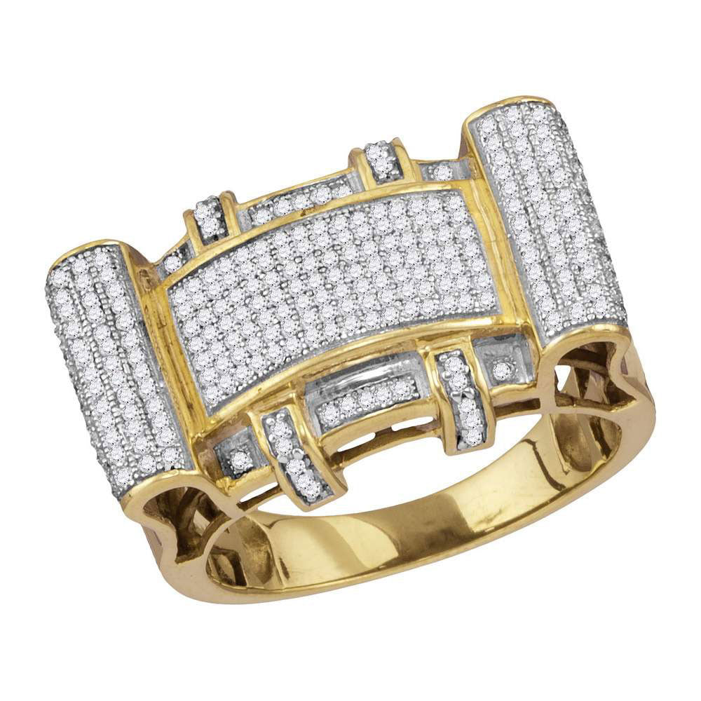 10kt Yellow Gold Mens Round Diamond Rectangle Cluster Ring 1/2 Cttw