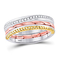 Load image into Gallery viewer, 10kt Tri-Tone Gold Womens Round Diamond 3-Piece Stackable Band Ring Set 1/6 Cttw
