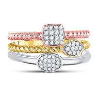 Load image into Gallery viewer, 10kt Tri-Tone Gold Womens Round Diamond Trio Stackable Band Ring Set 1/5 Cttw

