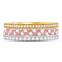 Load image into Gallery viewer, 10kt Tri-Tone Gold Womens Round Diamond Trio Stackable Band Ring Set 3/4 Cttw
