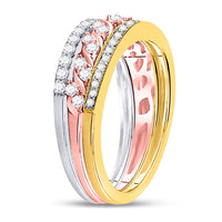 Load image into Gallery viewer, 10kt Tri-Tone Gold Womens Round Diamond Trio Stackable Band Ring Set 3/4 Cttw
