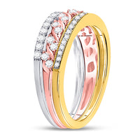 Load image into Gallery viewer, 10kt Tri-Tone Gold Womens Round Diamond Trio Stackable Band Ring Set 3/4 Cttw
