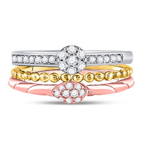Load image into Gallery viewer, 10kt Tri-Tone Gold Womens Round Diamond Trio Stackable Band Ring Set 1/3 Cttw
