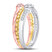 Load image into Gallery viewer, 10kt Tri-Tone Gold Womens Round Diamond Trio Stackable Band Ring Set 1/3 Cttw

