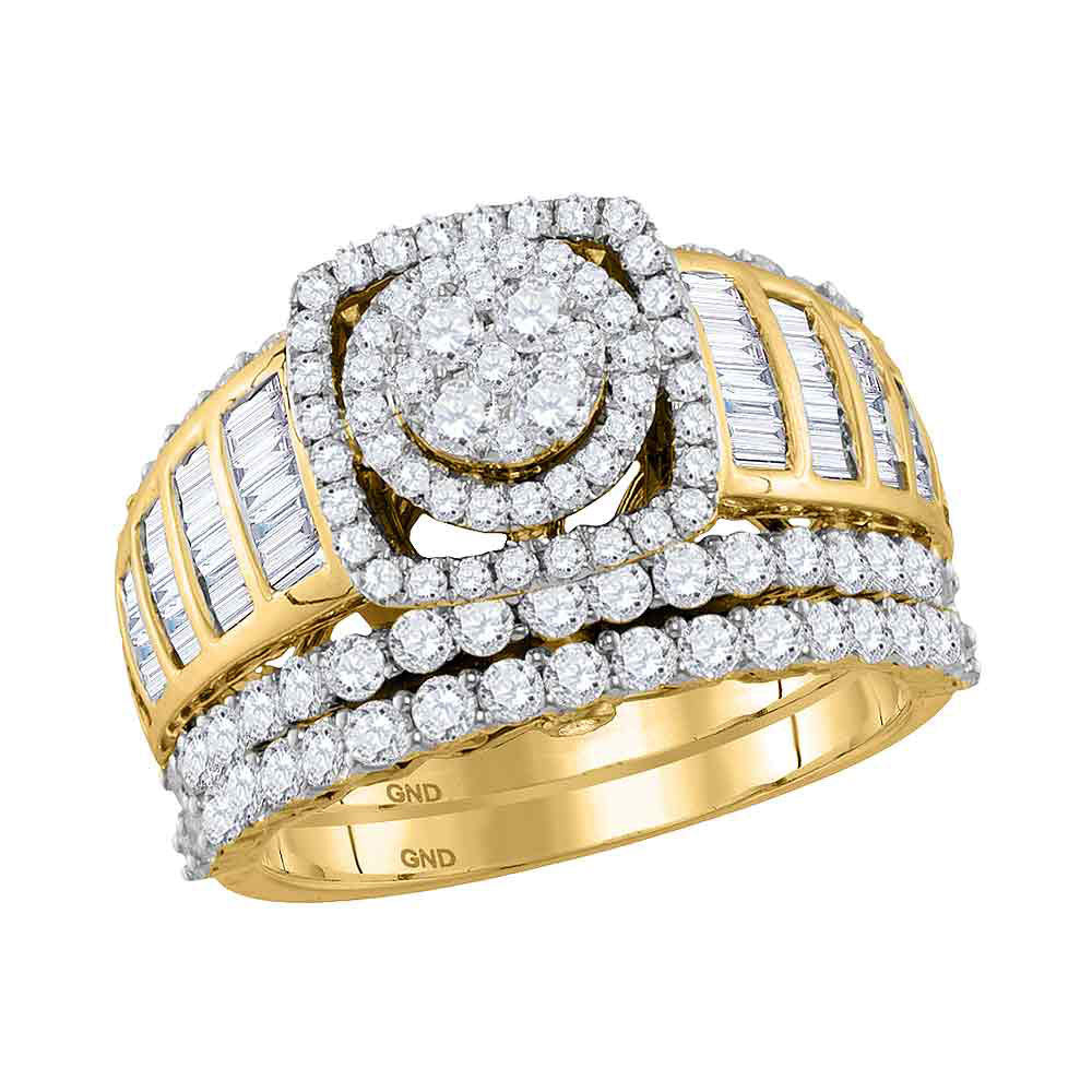 14kt Yellow Gold Round Diamond Bridal Wedding Ring Band Set 2-1/2 Cttw