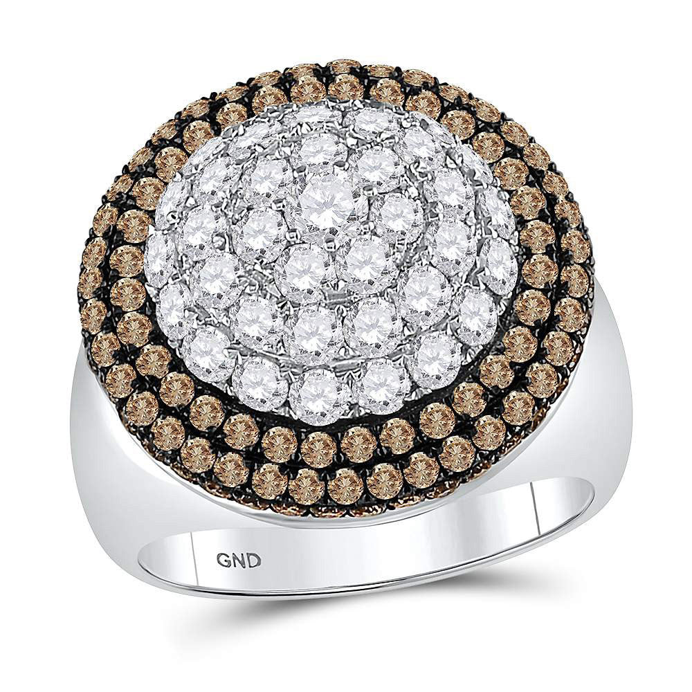 14kt White Gold Womens Round Brown Diamond Cluster Ring 3-1/4 Cttw