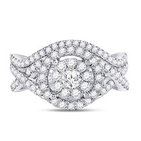 Load image into Gallery viewer, 14kt White Gold Round Diamond Bridal Wedding Ring Band Set 1 Cttw
