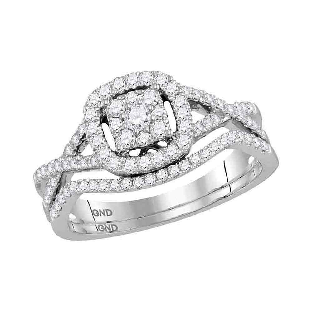 14kt White Gold Womens Round Diamond Bridal Wedding Ring Band Set 1/2 Cttw