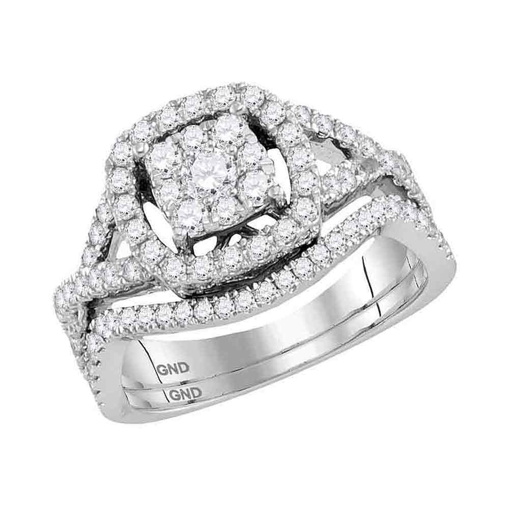 14kt White Gold Round Diamond Bridal Wedding Ring Band Set 1 Cttw