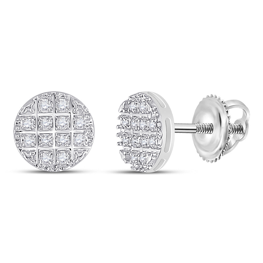 10kt White Gold Mens Round Diamond Disk Circle Earrings 1/10 Cttw