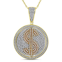 Load image into Gallery viewer, 10kt Yellow Gold Mens Round Diamond Dollar Sign Circle Charm Pendant 1-5/8 Cttw
