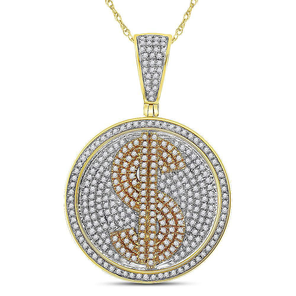10kt Yellow Gold Mens Round Diamond Dollar Sign Circle Charm Pendant 1-5/8 Cttw