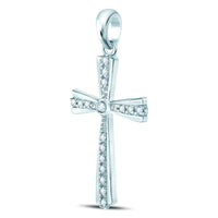 Load image into Gallery viewer, 10kt White Gold Womens Round Diamond Religious Cross Pendant 1/10 Cttw
