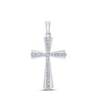 Load image into Gallery viewer, 10kt White Gold Womens Round Diamond Religious Cross Pendant 1/10 Cttw
