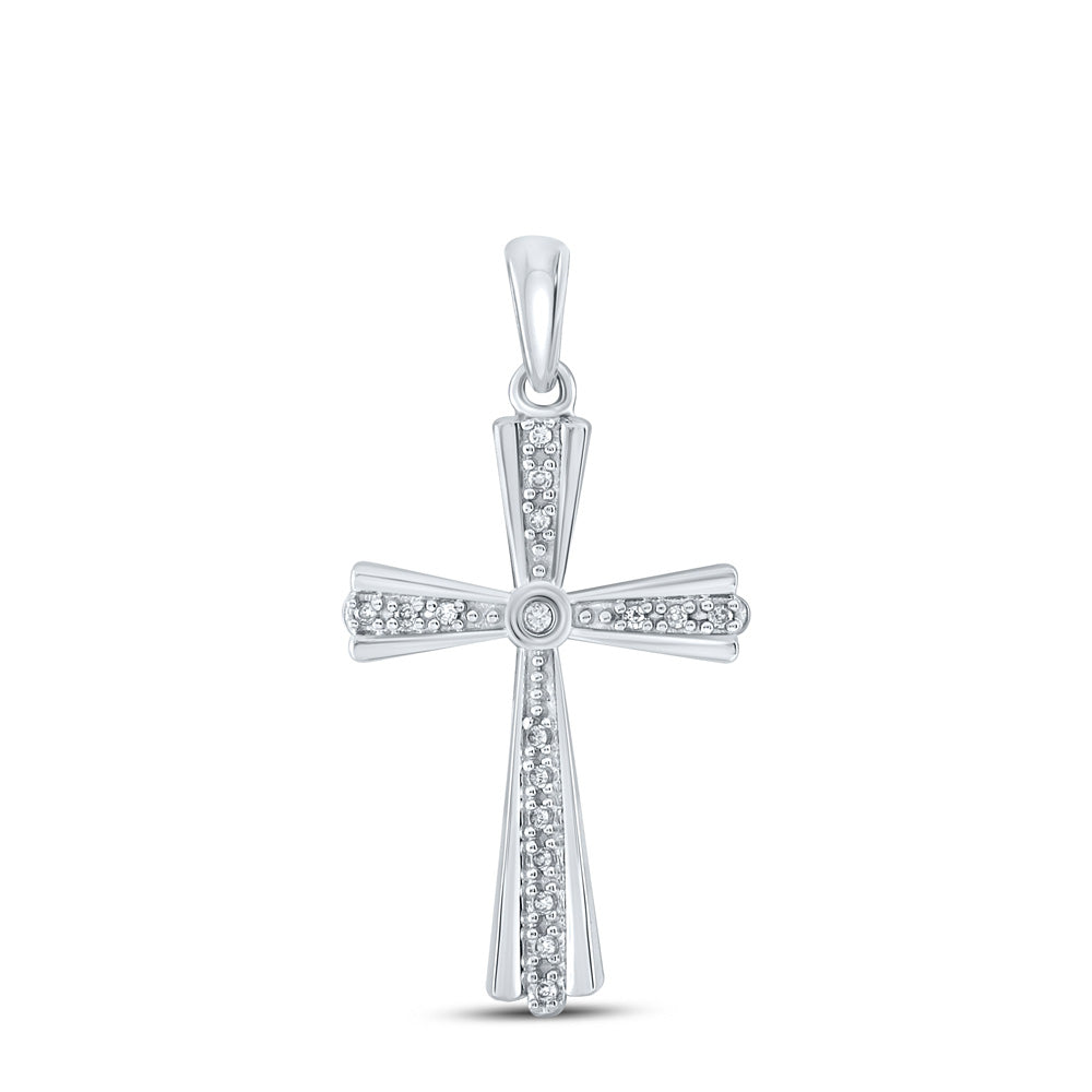 10kt White Gold Womens Round Diamond Religious Cross Pendant 1/10 Cttw