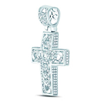 Load image into Gallery viewer, 10kt White Gold Mens Round Diamond Curb Link Cross Charm Pendant 5/8 Cttw
