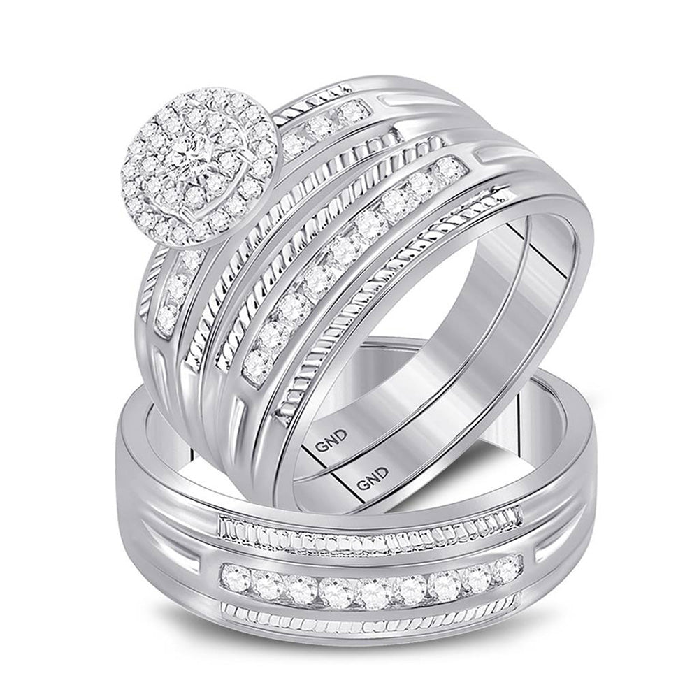 10kt White Gold His Hers Round Diamond Halo Matching Wedding Set 5/8 Cttw