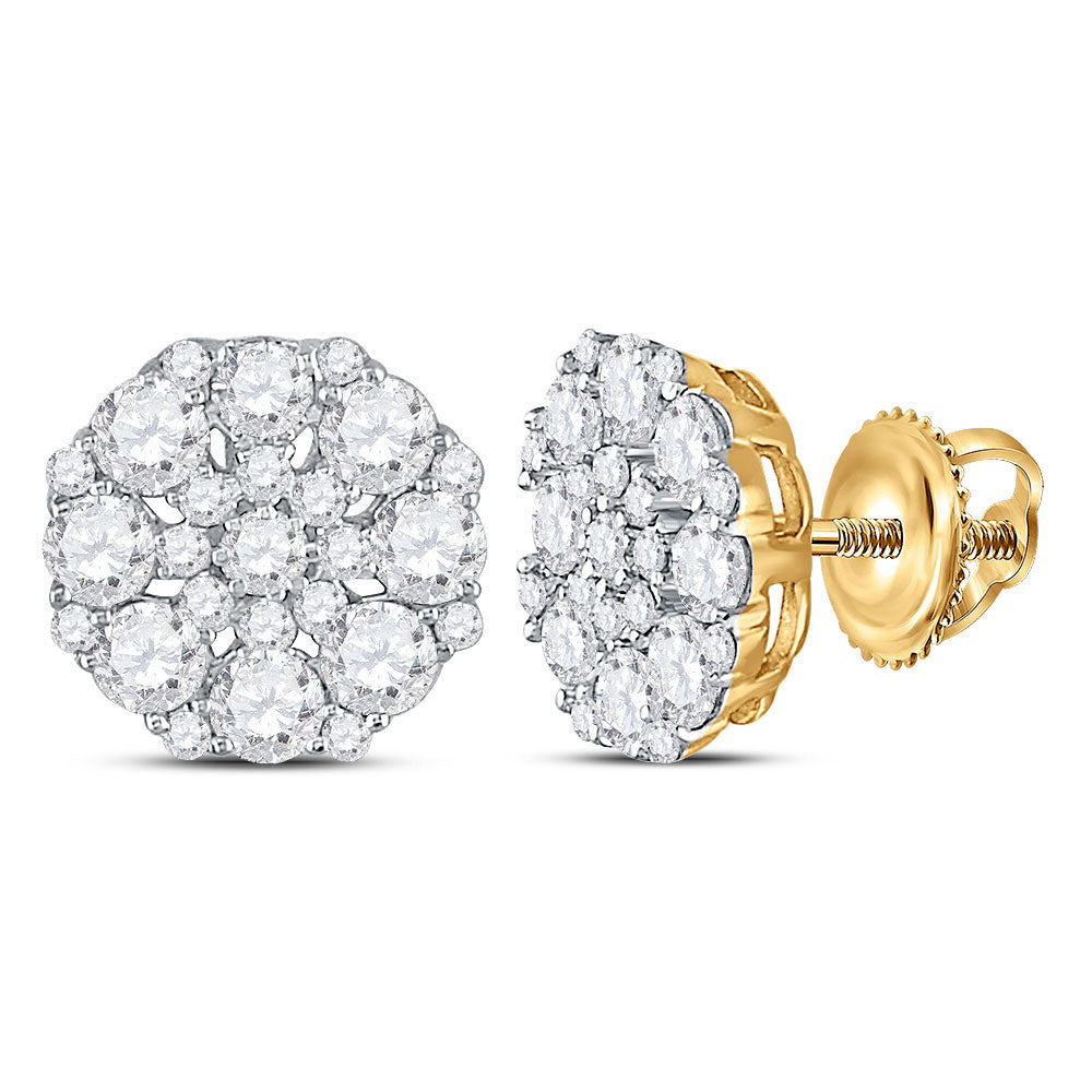 14kt Yellow Gold Womens Round Diamond Octagon Cluster Earrings 1-5/8 Cttw