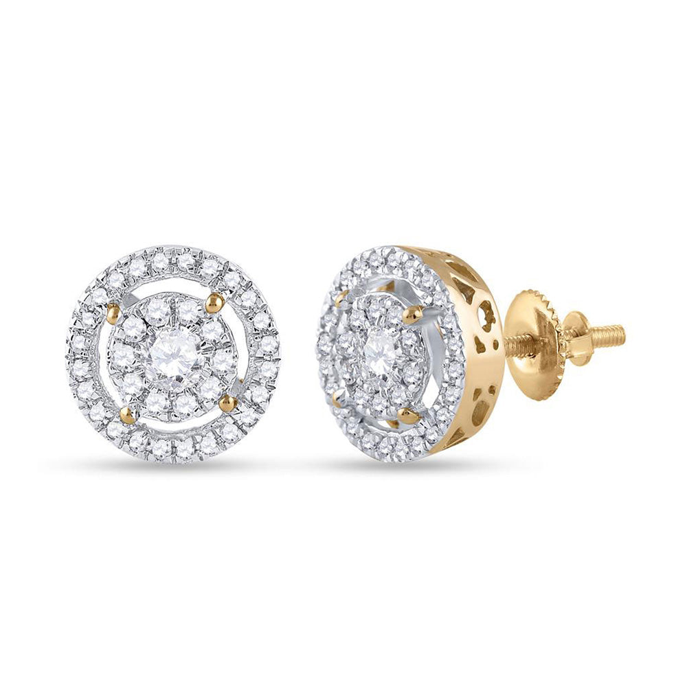 14kt Yellow Gold Womens Round Diamond Cluster Earrings 1/2 Cttw