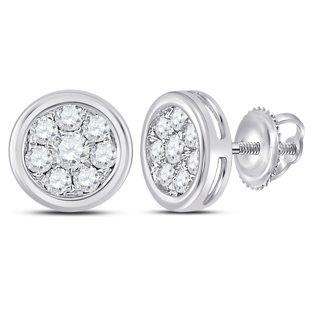 14kt White Gold Womens Round Diamond Cluster Earrings 1/4 Cttw