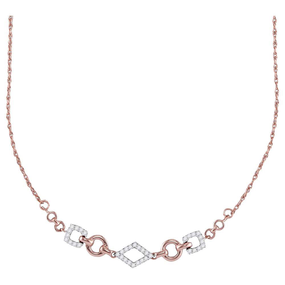 14kt Rose Gold Womens Round Diamond Geometric Fashion Necklace 1/5 Cttw