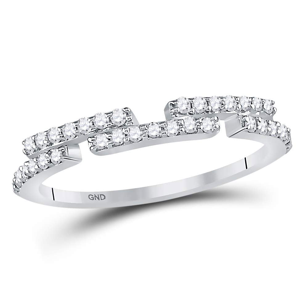 14kt White Gold Womens Round Diamond Broken Bar Horizontal Band Ring 1/4 Cttw