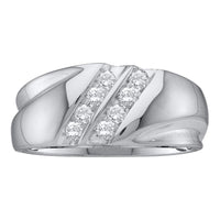 Load image into Gallery viewer, 10kt White Gold Mens Round Diamond Wedding Double Row Band Ring 1/4 Cttw
