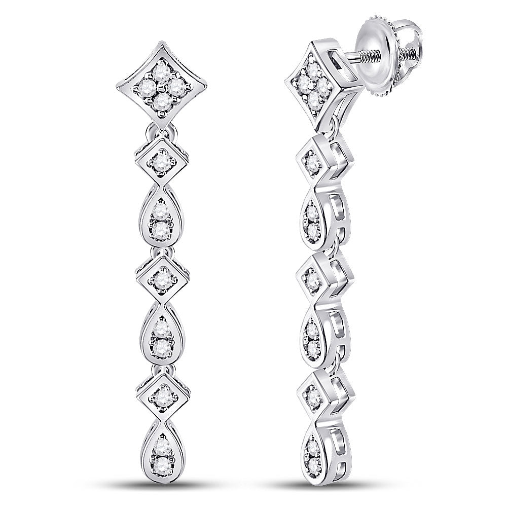 14kt White Gold Womens Round Diamond Square Teardrop Dangle Earrings 1/5 Cttw