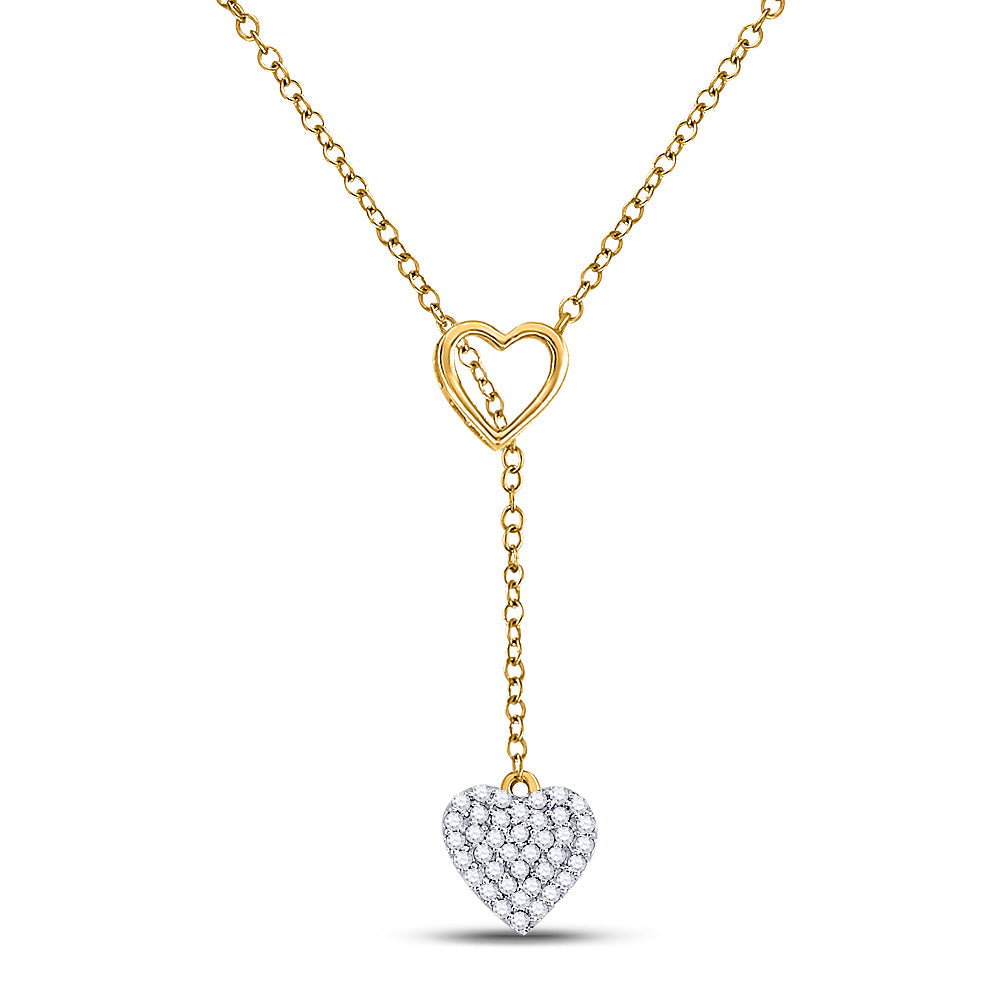 14kt Yellow Gold Womens Round Diamond Threaded Heart Necklace 1/6 Cttw