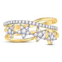 Load image into Gallery viewer, 14kt Yellow Gold Womens Round Diamond Fashion Crossover Star Ring 3/8 Cttw
