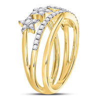 Load image into Gallery viewer, 14kt Yellow Gold Womens Round Diamond Fashion Crossover Star Ring 3/8 Cttw
