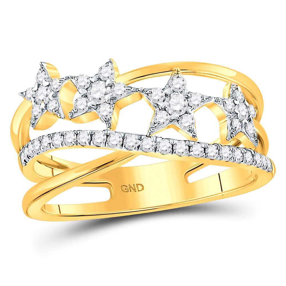 14kt Yellow Gold Womens Round Diamond Fashion Crossover Star Ring 3/8 Cttw